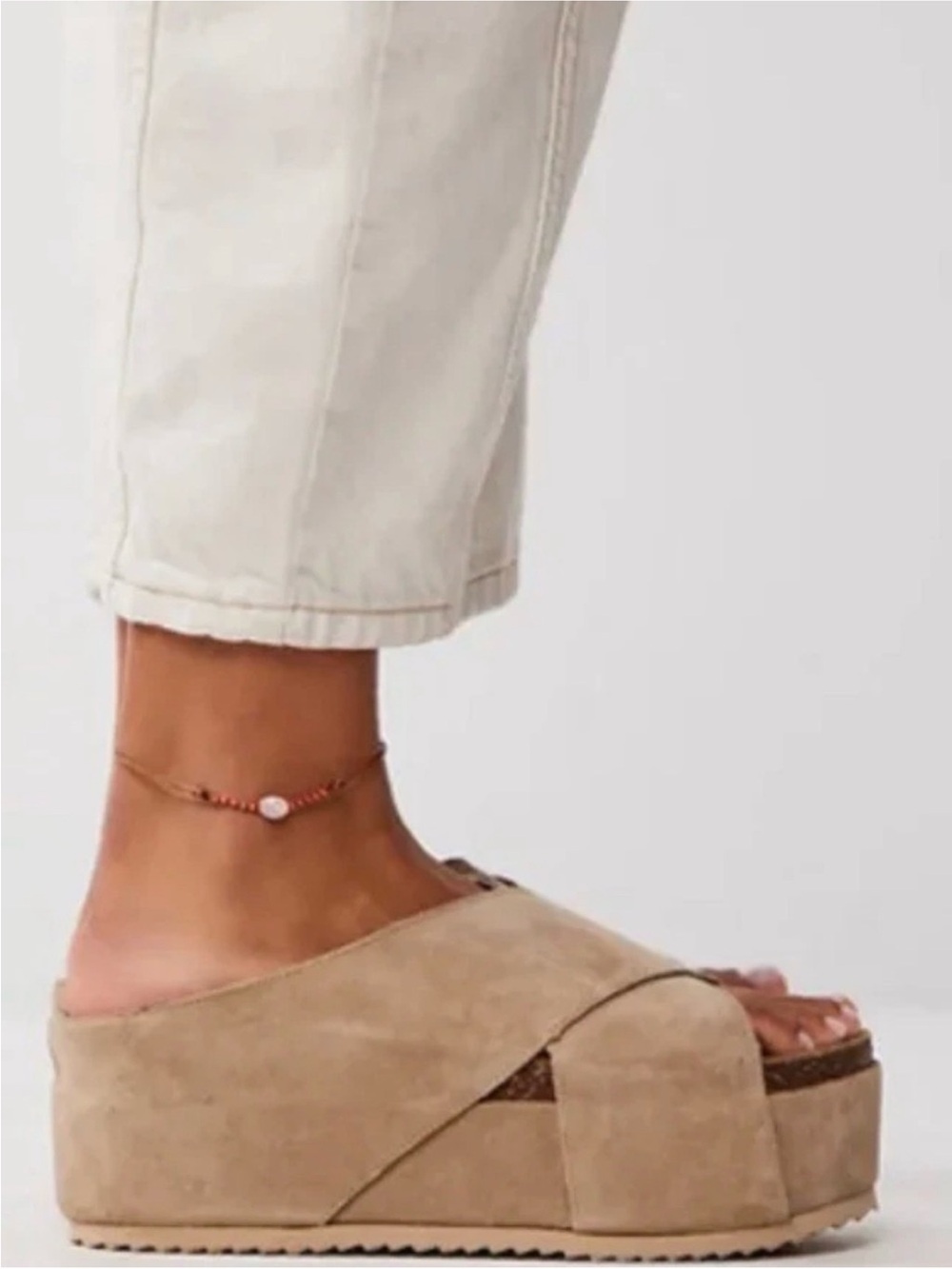 Beige Suede Platform Slide Sandals free people
